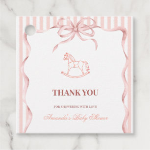 Étiquettes Cadeau Fête de bébé fille au cheval à bascule vintage ros
