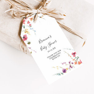 Étiquettes-cadeau Fête de bébé florale sauvage colorée classique