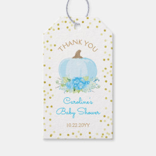 Étiquettes-cadeau Fête de bébé garçon citrouille bleu bohème aquarel