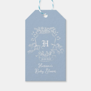 Étiquettes-cadeau Fête de Bébé Monogramme Bleu Poussiéreux