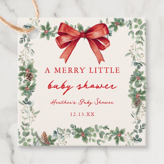 Étiquettes Cadeau Fête de bébé Noël joyeux petit ruban rouge (Devant)
