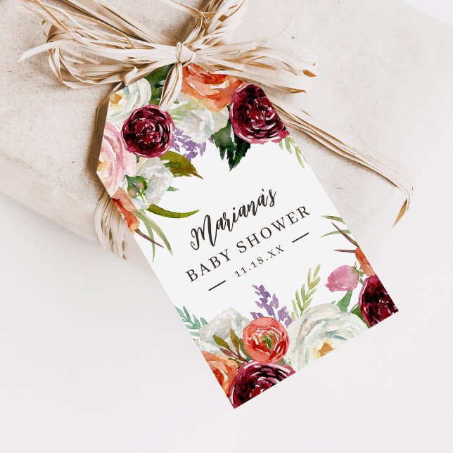 Étiquettes-cadeau Fête de bébé personnalisée Automne Boho Blooms (Créateur téléchargé)