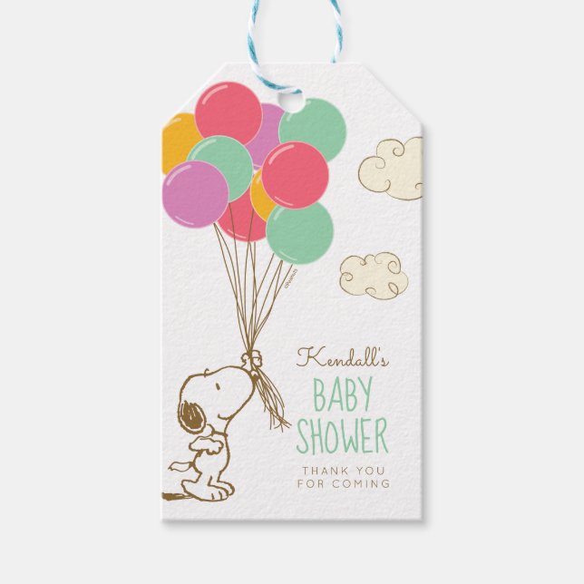 Étiquettes-cadeau Fête de bébé Snoopy et ballons (Devant)