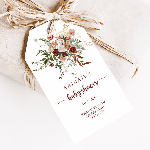 Étiquettes-cadeau Fête de bébé thème floral coloré rustique or