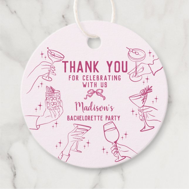 Étiquettes Cadeau Fête de Dessert de Fiançailles au Cocktail Rose (Devant)