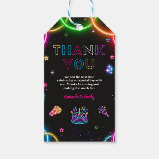 Étiquettes-cadeau Fête de double anniversaire de jumeaux néon lumine