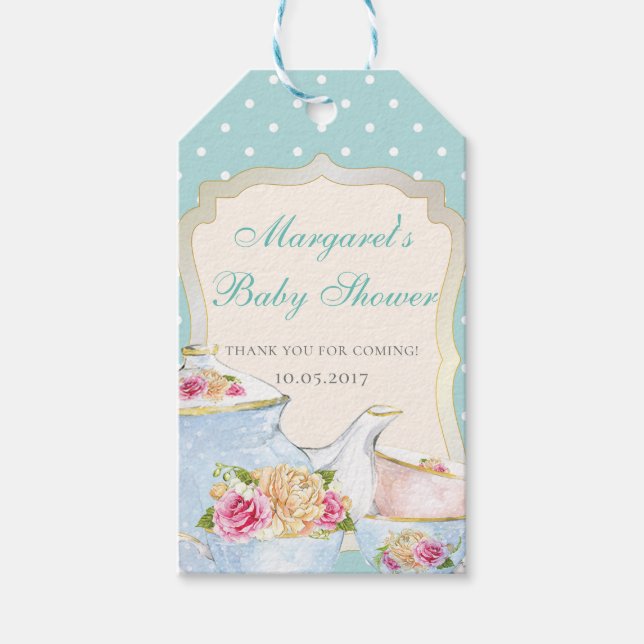Étiquettes-cadeau Fête de douche de bébé Merci Tea Party Polka dot (Devant)
