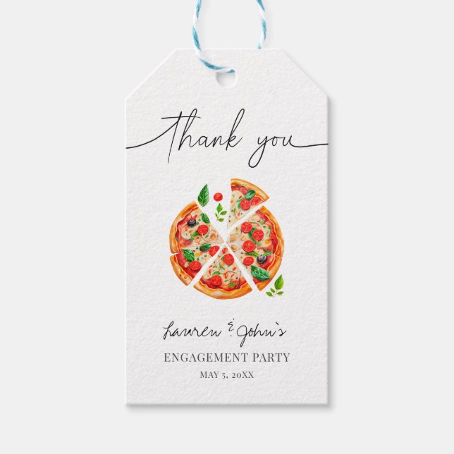 Étiquettes-cadeau Fête de fiançailles amour et pizza (Devant)