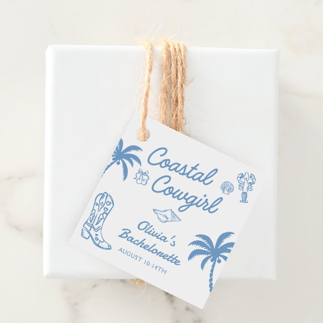 Étiquettes Cadeau Fête de Fiançailles de Cowgirl Côtière Bleue (Créateur téléchargé)