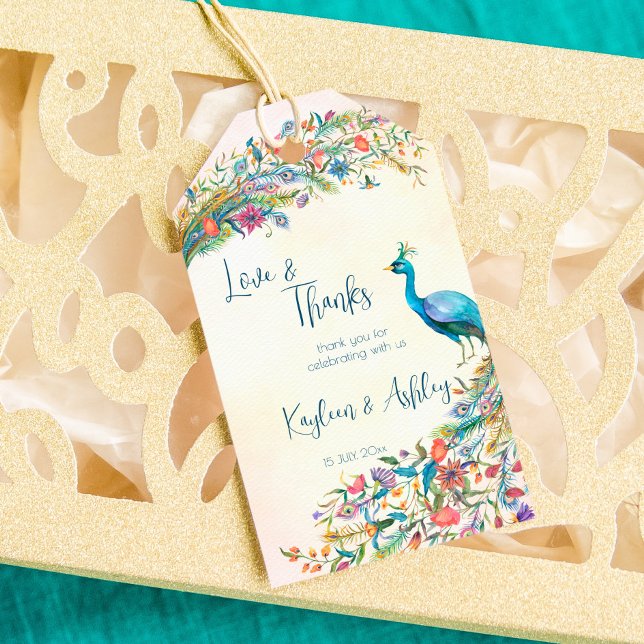 Étiquettes-cadeau Fête de fiançailles Floral Peacock pour les étique (Créateur téléchargé)