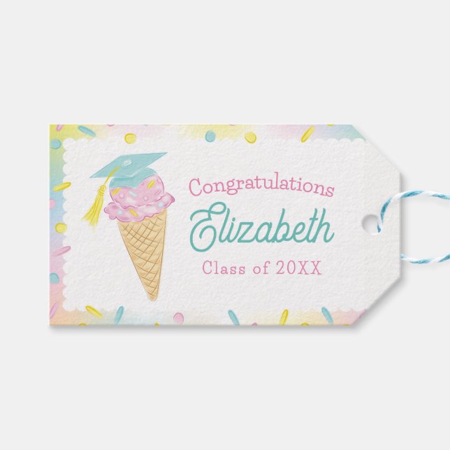 Étiquettes-cadeau Fête de fin d'études avec glace (Devant (Horizontal))