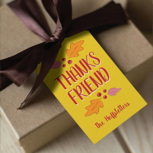 Étiquettes-cadeau Fête de Friendsgiving Rouge & Jaune