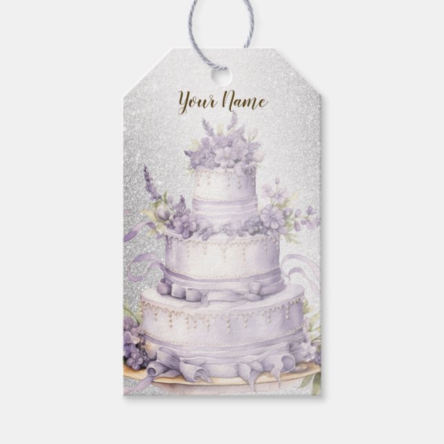 Étiquettes-cadeau Fête de gâteau Lavande Floral Aquarelle Élégante (Devant)