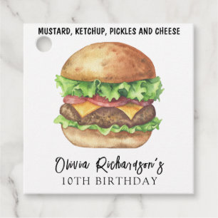 Étiquettes Cadeau Fête de hamburger aquarelle Anniversaire