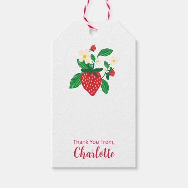 Étiquettes-cadeau Fête de jardin fleuri et aux fraises illustrés (Devant)