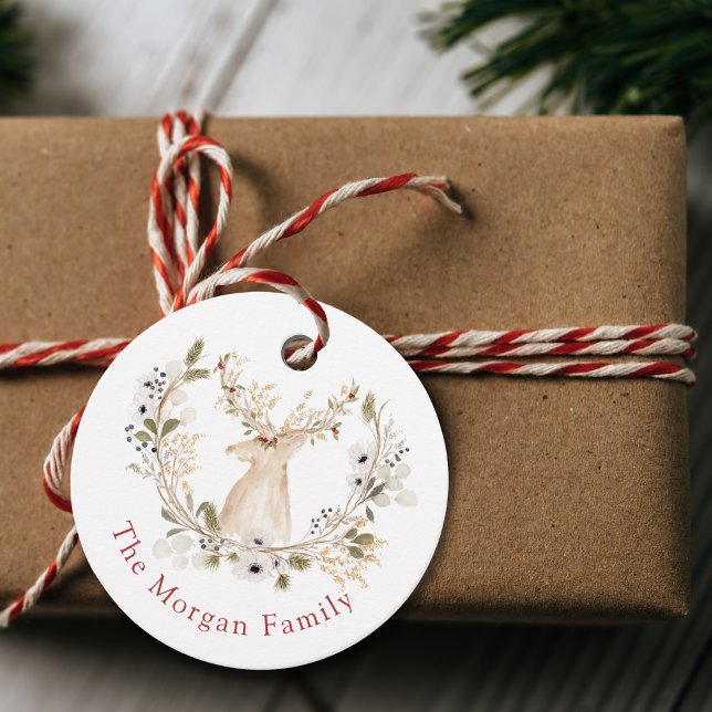 Étiquettes Cadeau Fête de la couronne de cerfs d'hiver personnalisée (Créateur téléchargé)