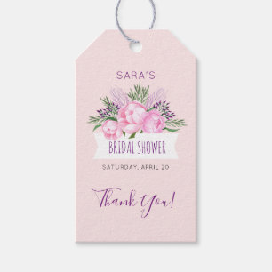 Étiquettes-cadeau Fête de la mariée rose d'aquarelle de pivoines