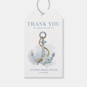 Étiquettes-cadeau Fête de mariage bleu floral ancre nautique