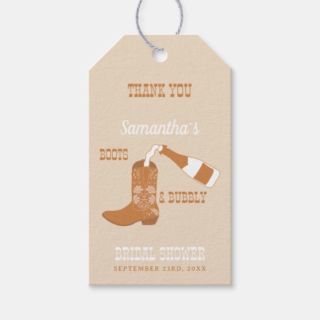 Étiquettes-cadeau Fête de mariage champêtre Boots Bubbly Rustique Oc (Devant)