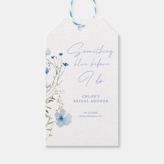 Étiquettes-cadeau Fête de mariage champêtre Fleur bleue (Devant)
