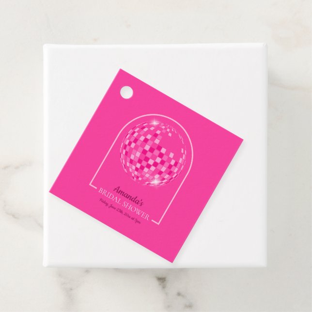 Étiquettes Cadeau Fête de Mariage Disco Rose Chaud (En situation)