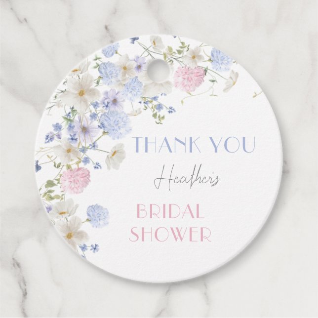 Étiquettes Cadeau Fête de Mariage Fleurs Sauvages Rose Violet Printe (Devant)