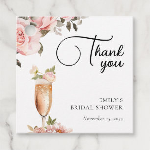 Étiquettes Cadeau Fête de mariage floral aux pétales et prosecco