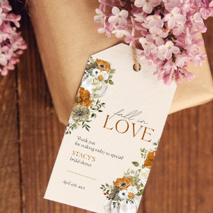 Étiquettes-cadeau Fête de mariage Floral Orange Brûlé "Tombez amoure