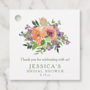 Étiquettes Cadeau Fête de mariage florale aquarelle orange nom perso