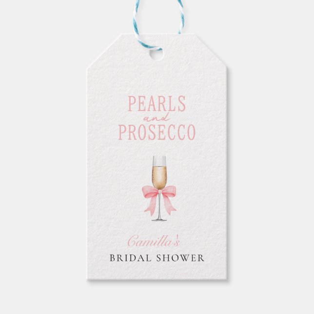 Étiquettes-cadeau Fête de mariage Perles Roses & Prosecco   (Devant)