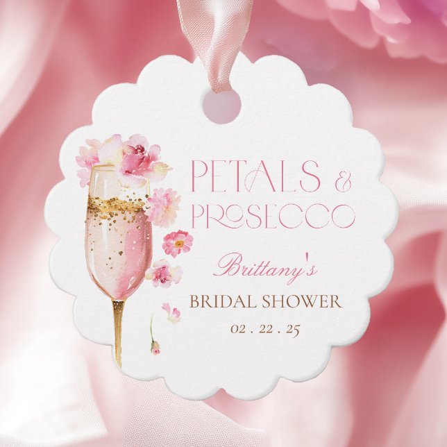 Étiquettes Cadeau Fête de mariage Pink Petals Prosecco (Créateur téléchargé)
