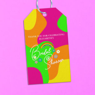Étiquettes-cadeau Fête de mariage rétro funky