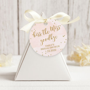 Étiquettes Cadeau Fête de mariage rose et or Kiss the Miss Goodbye
