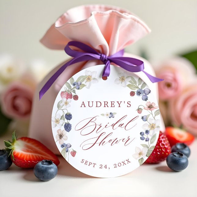 Étiquettes Cadeau Fête de Mariage Sucrée aux Baies Baies Sauvages &  (Berry Sweet Bridal Shower Wild Berries & Flowers Favor Tags)
