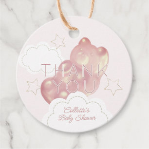Étiquettes Cadeau Fête de naissance de nuage d'ours gommeux rose