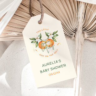Étiquettes-cadeau Fête de naissance jumeaux Deux Petits Amour Orange