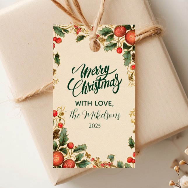 Étiquettes-cadeau Fête de Noël de la grenade Holly Rustique (Créateur téléchargé)