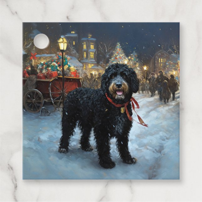 Étiquettes Cadeau Fête de Noël des chiens d'eau portugais (Devant)