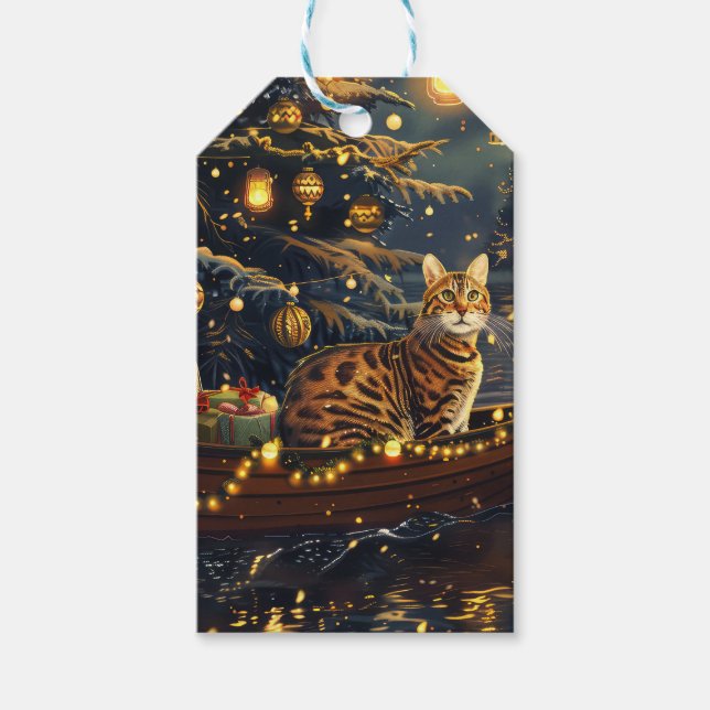 Étiquettes-cadeau Fête de Noël du chat du Bengale Voyage (Devant)