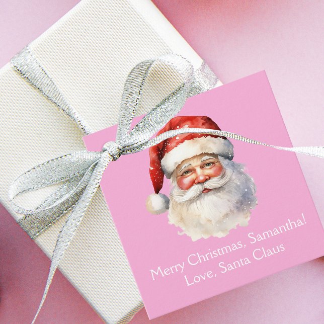 Étiquettes Cadeau Fête de Noël Pink Santa Claus Custom Girls (Créateur téléchargé)