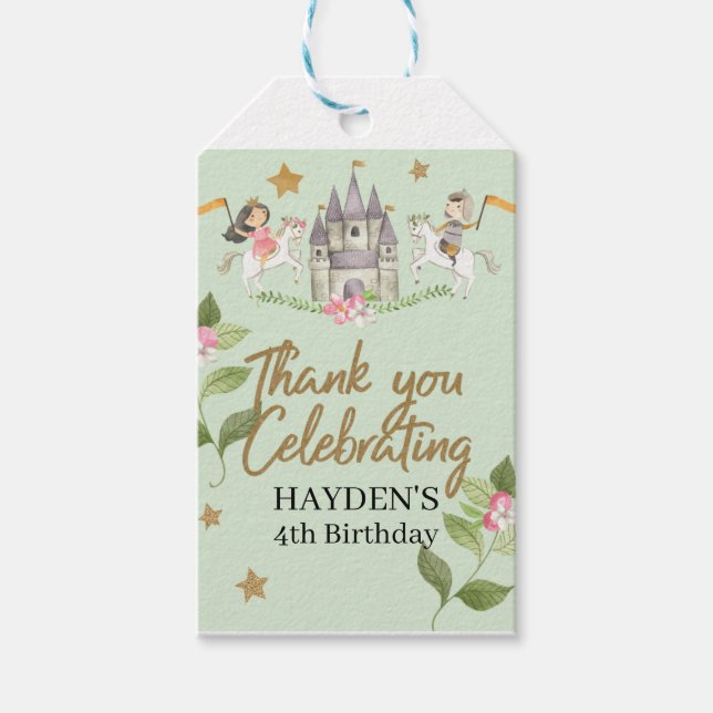 Étiquettes-cadeau Fête de Princesse et Chevalier, Princesse, anniver (Devant)