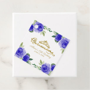 Étiquettes Cadeau Fête de Quinceanera florale bleu royal