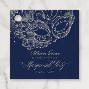 Étiquettes Cadeau Fête de Quinceañera Mascarade Argent Bleu