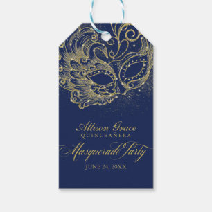Étiquettes-cadeau Fête de Quinceañera Mascarade Or Bleu