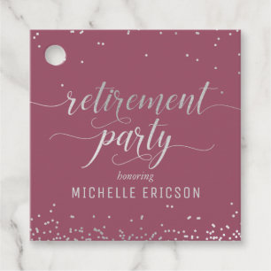 Étiquettes Cadeau Fête de retraite Favoriser Tag Elégant Argent, Ros