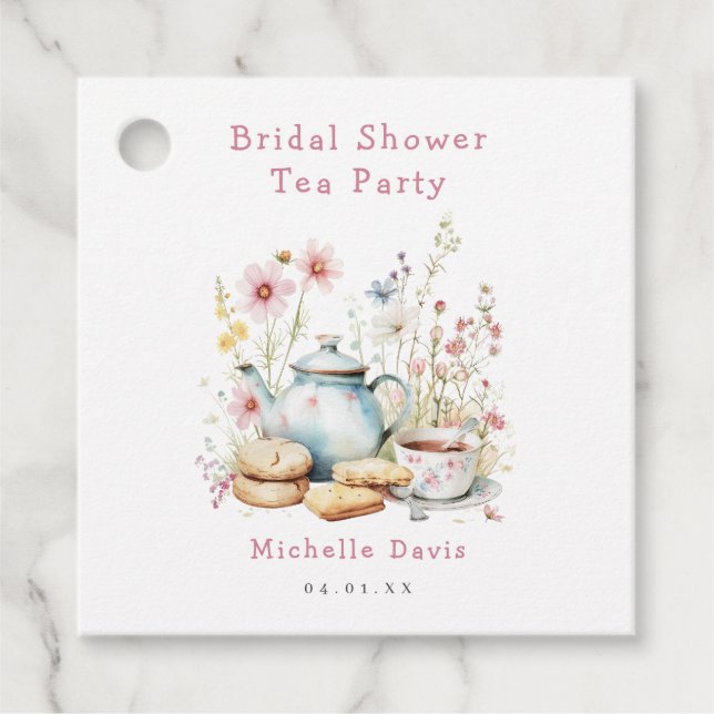 Étiquettes Cadeau Fête de thé de mariage floral (Devant)