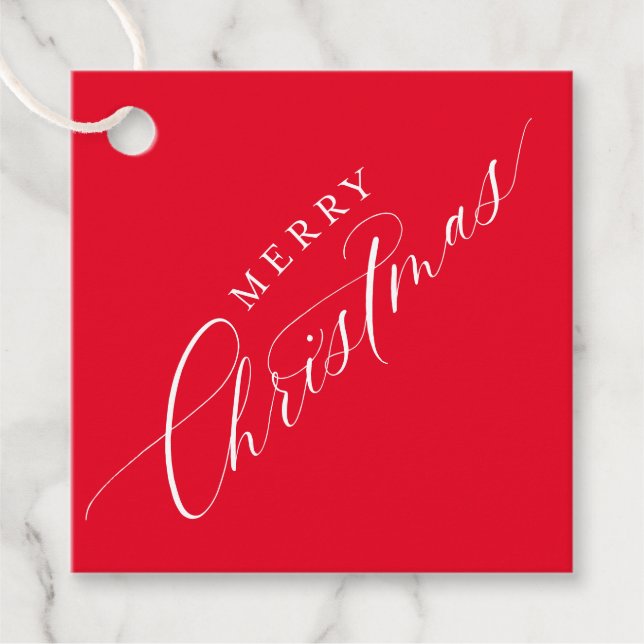 Étiquettes Cadeau FÊTE DE VACANCES Joyeux Noël élégant rouge (Devant)