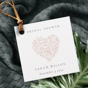 Étiquettes Cadeau Fête des mariées au coeur floral gris-bleu minimal
