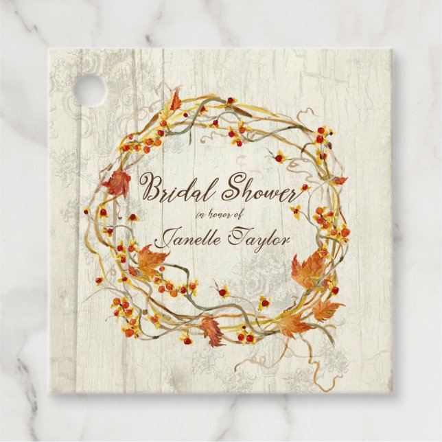 Étiquettes Cadeau Fête des mariées automne Foliver Wreath Red Bitter (Devant)