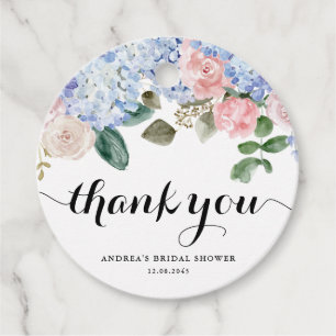 Étiquettes Cadeau Fête des mariées Blue Hydrangea et Rose
